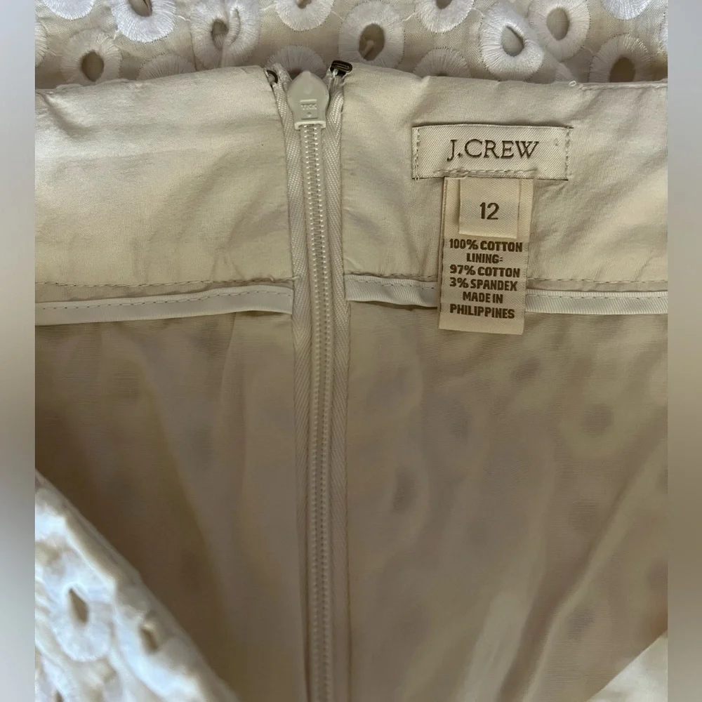 J.Crew Elegant White Eyelet Pencil Cotton Skirt Size 12